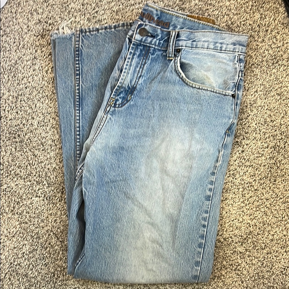 Vintage Bullhead Blue Relaxed Fit Jeans with Distressed Details